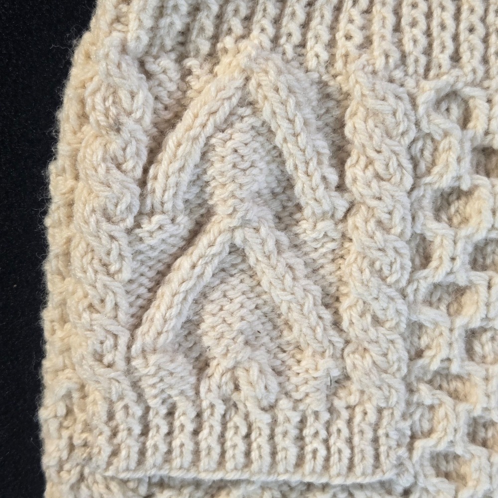 Vintage Handknits Irish Wool Cardigan Cream Aran Cable Knit Sweater Men M *flaw - Picture 9 of 12